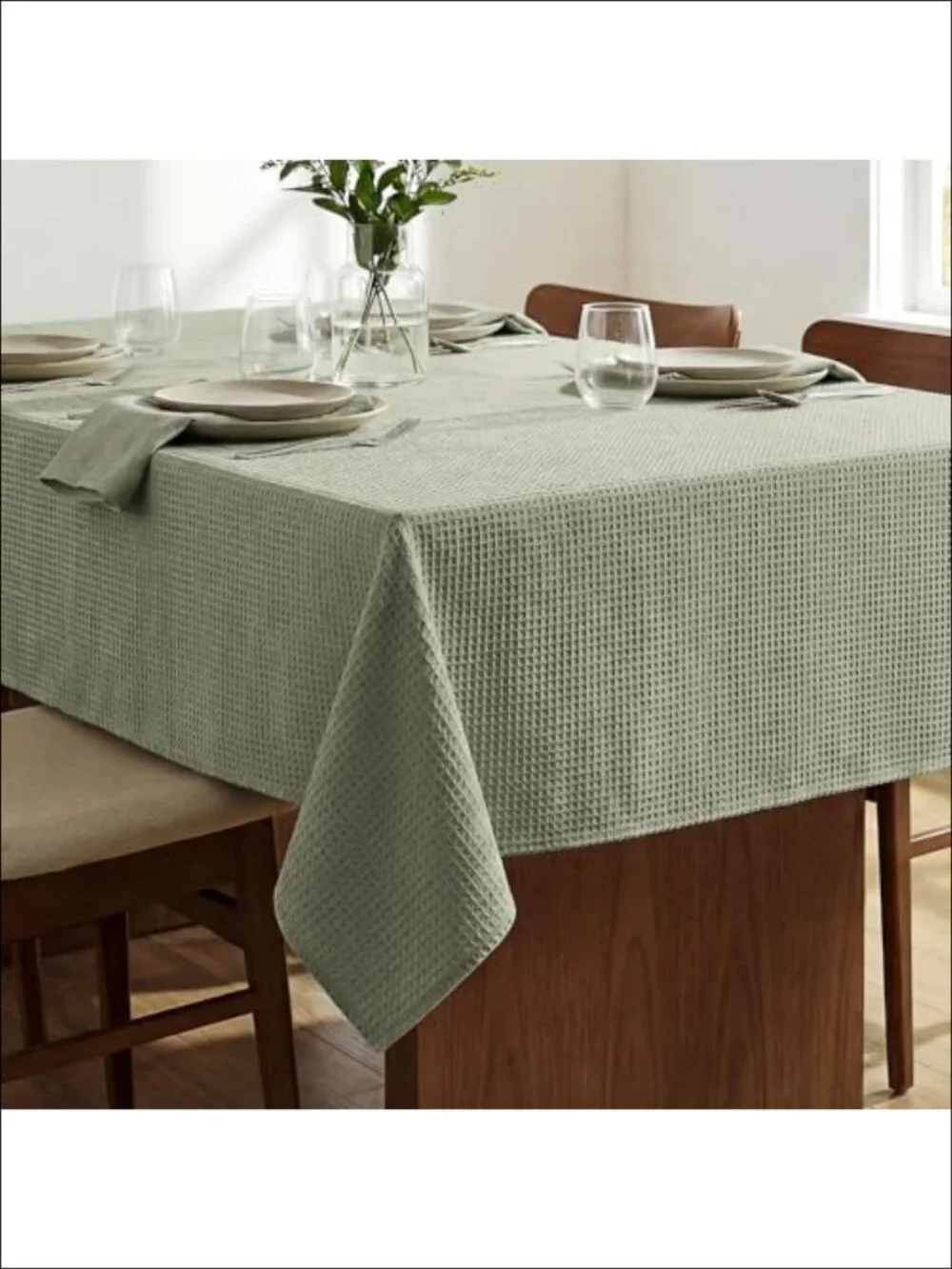 Waffle Textured Waterproof Stain Resistant Washable Polyester Tablecloth 60x84